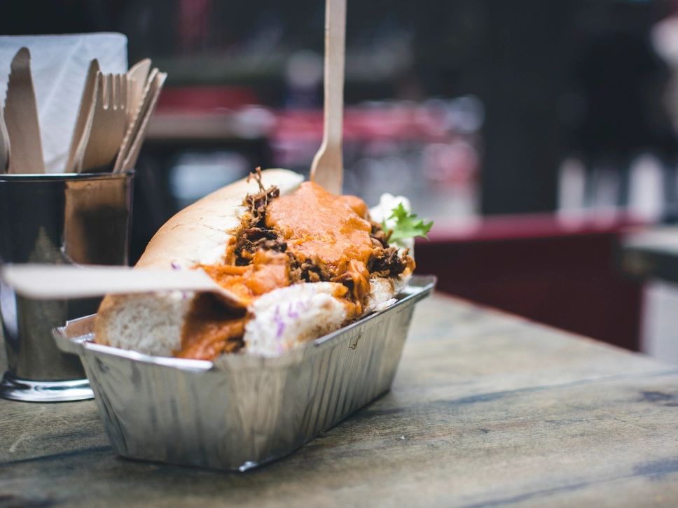 Pulled pork sandwich in a tray